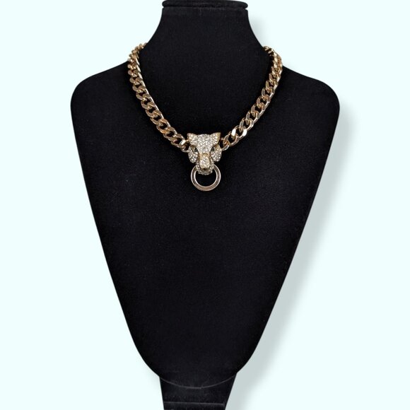 Aldo Rhinestone Tiger Chain Knocker Necklace - Picture 2 of 6